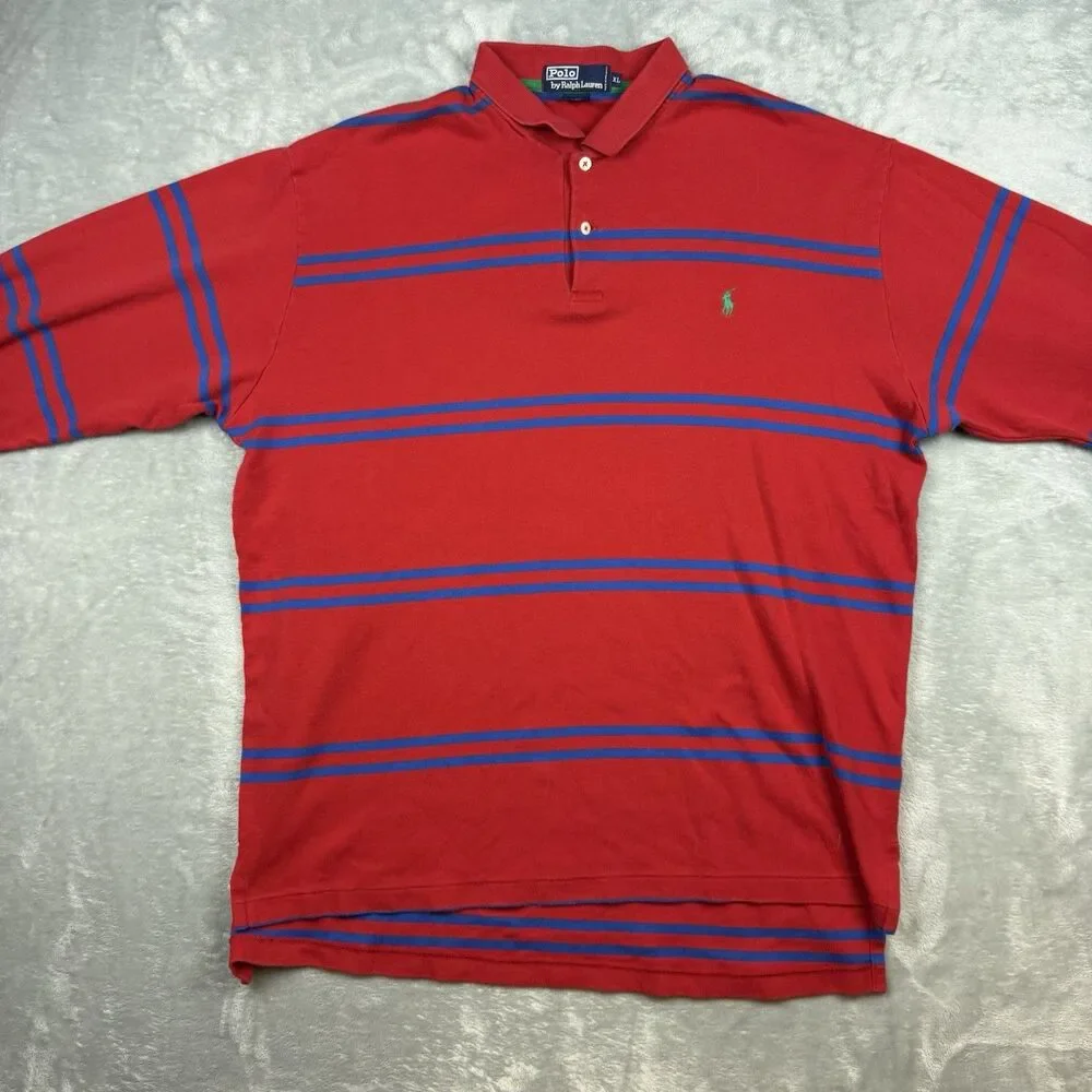 Vintage Polo Ralph Lauren Striped Polo Shirt XL Red Blue Green Pony Long Sleeve
